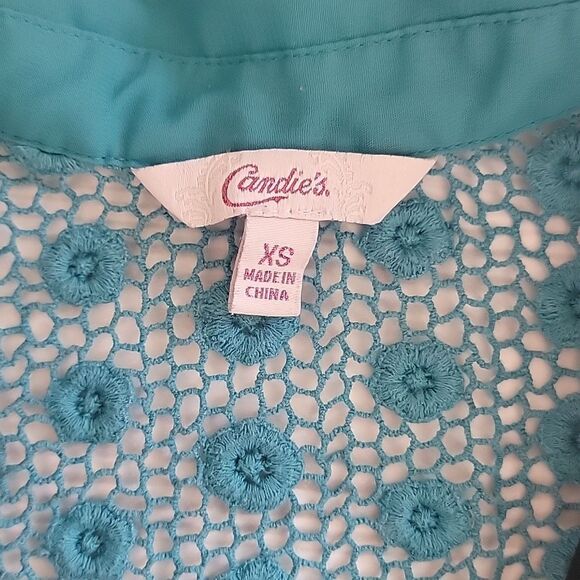 Candies Polka Dot Sleeveless Top - Black and Teal Womens Size XS - Picture 9 of 11